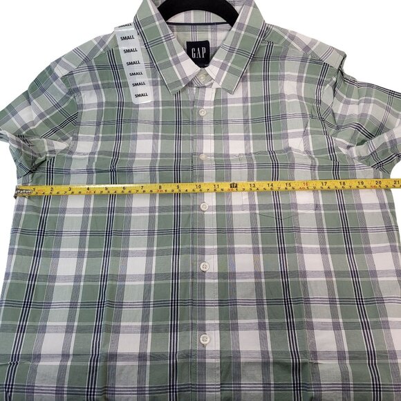 GAP Men's Green Plaid Short Sleeve Button-Up Poplin Cotton Shirt Small New - Picture 9 of 12